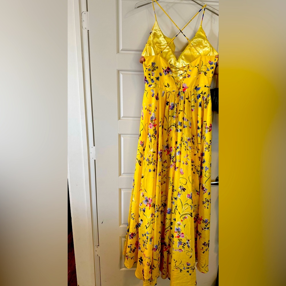 Avery G maxi yellow fringe dress